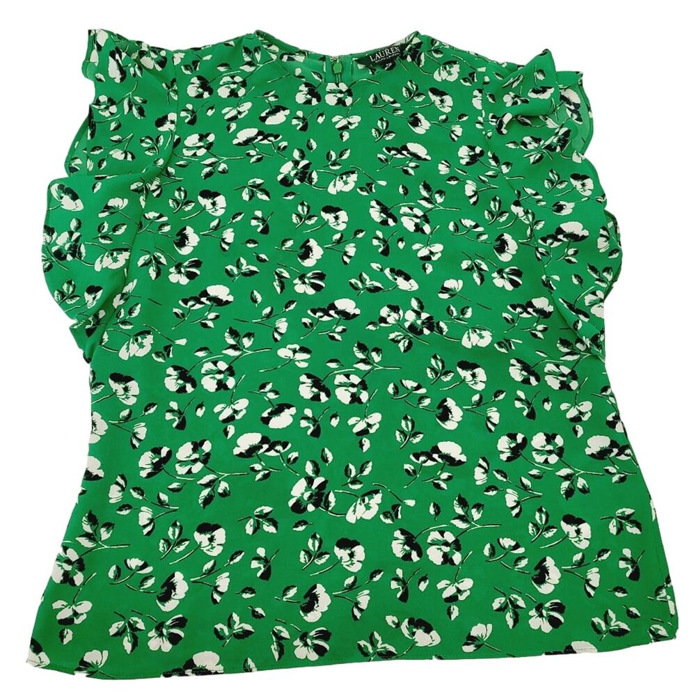 Ralph Lauren Green Floral Ruffle Sleeve Top